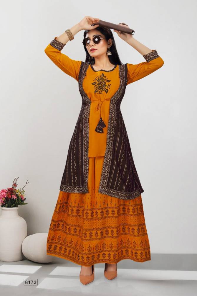 Beauty Queen Nargis 1 Heavy Rayon Printed Ethnic Wear Kurti With Skirt Collection